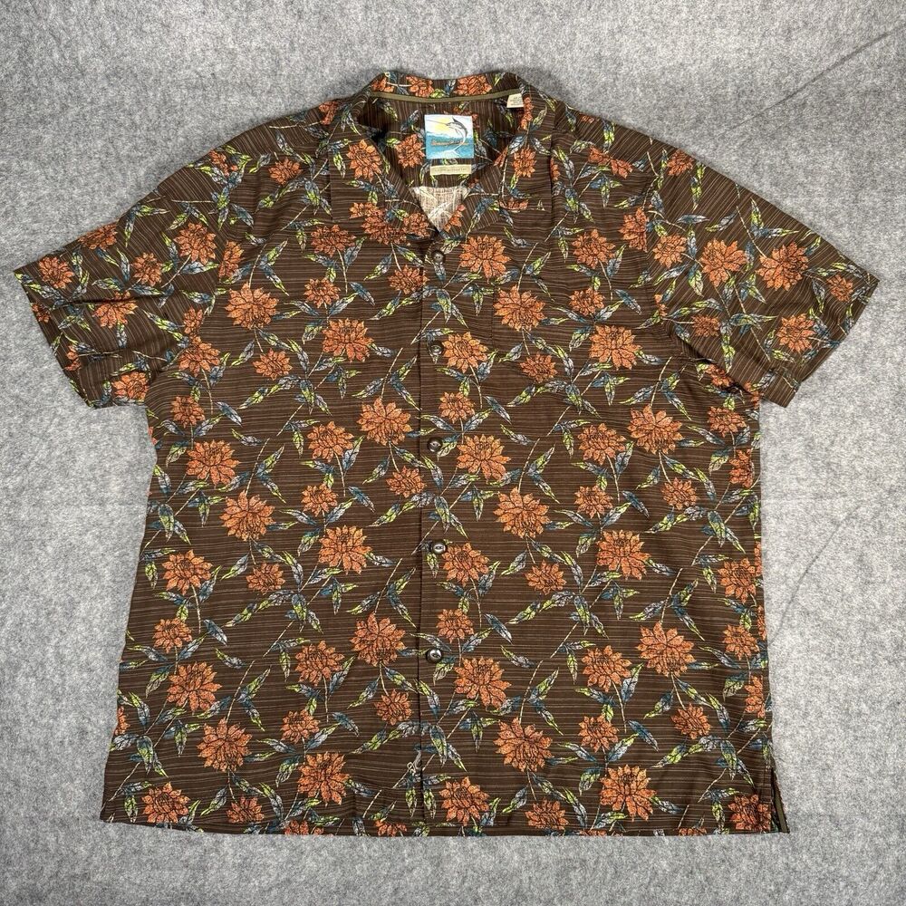 Tommy Bahama Shirt Men's XL Extra Large Brown Island Modern Fit Floral Silk